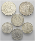 Europa - Lots.


Ungarn und Tschechoslowakei

Lot, 6 Stück (Silber):
Ungarn:
2 Pengö 1929; Pengö 1926, 1927, 1939
Tschechoslowakei: 
100 Kron...