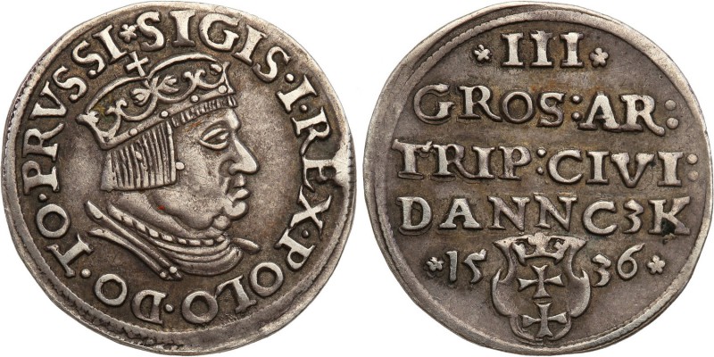 Sigismund I Old. Trojak (3 grosze) 1536, Danzig/ Gdansk

Na awersie PRVSSI, na...