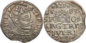 Stephan Batory. Trojak (3 grosze) 1583, Riga

Egzemplarz z końca blaszki, ale z ładnym połyskiem menniczym.Iger R.83.1.a (R1)
Waga/Weight: 2,14 g A...