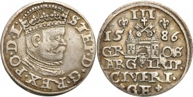 Stephan Batory. Trojak (3 grosze) 1586, Riga

Delikatna patyna, resztki połysku. Rzadszy typ monety.Iger R.86.1a (R)
Waga/Weight: Metal: Średnica/d...