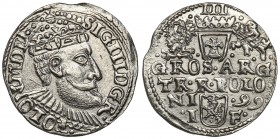 Sigismund III Vasa. Trojak (3 grosze) 1599, Olkusz

Odmiana, w której na&nbsp; rewersie kryza dziel napis po literach GR, dalej POLON. Nieco inna in...