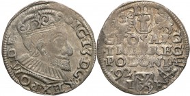 Sigismund III Vasa. Trojak (3 grosze) 1592, Poznan/Posen

Odmiana ze skróconą datą z lewej strony i szeroką twarzą króla.Delikatny połysk w tle, pat...