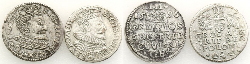 Sigismund III Vasa. Trojak (3 grosze) 1594-1596 Malbork /Riga set of 2 pieces
...