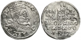 Sigismund III Vasa. Trojak (3 grosze) 1599, Wschowa

Trojak podobny do W.99.1.a, ale z innymi zdobieniami pod kryzą króla. Nienotowana odmiana troja...