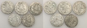 Sigismund III Vasa. Szostaki (6 groszy), Cracow set of 5 pieces

Roczniki: 2 x 1623, 2 x 1626 i 1627.Bardzo ładne egzemplarze, patyna połysk.
Waga/...