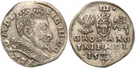 Sigismund III Vasa. Trojak (3 grosze) 1595, Vilnius

Na rewersie pełna data rozdzielona herbem Chalecki, poniżej herb Prus. Rzadszy typ monety.Delik...