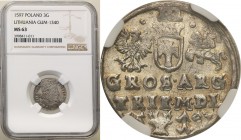 Sigismund III Vasa. Trojak (3 grosze) 1597, Vilnius NGC MS63 (MAX)

Najwyższa nota gradingowa na świecie.Odmiana trojaka litewskiego z głową wołu pr...