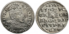 Sigismund III Vasa. Trojak (3 grosze) 1590, Riga

Na awersie dwukropek wyłącznie między literami DG.Piękny egzemplarz, intensywny połysk menniczy i ...