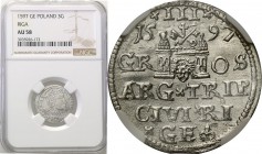Sigismund III Vasa. Trojak (3 grosze) 1597, Riga NGC AU58

Doskonale zachowane wszystkie detale monety, intensywny połysk menniczy. Ponadprzeciętny ...