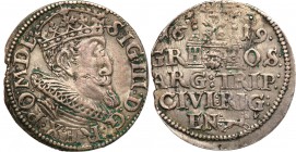 Sigismund III Vasa. Trojak (3 grosze) 1619, Riga

Ostatni rocznik bicia monety trzygroszowej w mennicy Ryskiej. Odmiana trojaka z większą głową król...