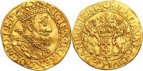 Sigismund III Vasa. Ducat (Dukaten) 1612, Danzig/ Gdansk (R5)

Aw.: Popiersie w koronie i zbroi okrytej płaszczem związanym węzłem na ramieniu. W ot...