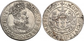 Sigismund III Vasa. Ort (18 groszy) 1621, Danzig/ Gdansk

Aw.: Popiersie w koronie i zbroi z wyłożonym krótkim koronkowym kołnierzem, na piersi Orde...