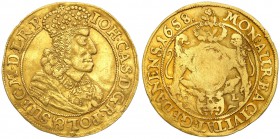 John II Casimir. Ducat (Dukaten) 1658, Danzig/ Gdansk (R5)

Aw.: Popiersie króla w prawo, w koronie i zbroi. Na piersi Order Złotego Runa. W otoku: ...