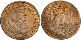 John II Casimir. Ort (18 groszy) 1658 DL, Danzig/ Gdansk

Aw.: Popiersie króla w prawo, w koronie i zbroi okrytej płaszczem. Na piersi Order Złotego...