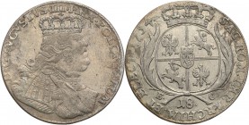 Augustus III the Sas. Ort (18 groszy) 1754 EC, Leipzig

Nieco rzadsze buldogowate popiersie króla. Resztki połysku w tle. Delikatna patyna.Kahnt 687...