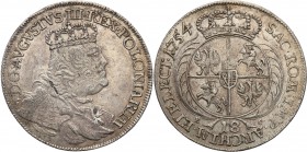 Augustus III the Sas. Ort (18 groszy) 1754 EC, Leipzig

Rzadki typ popiersia buldogowatego. Moneta sporadycznie pojawiająca się w handlu w tej odmia...