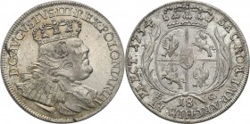 Augustus III the Sas. Ort (18 groszy) 1754, Leipzig

Buldogowate popiersie króla. Rzadszy typ monety.Delikatny połysk, złocista patyna, dobrej jakoś...