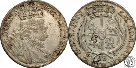 Augustus III the Sas. Ort (18 groszy) 1755 EC, Leipzig

Buldogowate popiersie króla, rzadszy typ monety.Resztki połysku w tle, zielonkawa patyna, do...