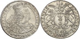 Augustus III the Sas. Ort (18 groszy) 1760, Danzig/ Gdansk

Odmiana z mieczem pomiędzy gałązkami palmowymi i małym wieńcem.Ładnie wybity egzemplarz,...