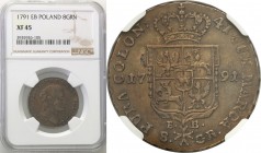 Stanislaus Augustus Poniatowski. 2 zloty (8 groszy) 1791 EB, Warsaw NGC XF45

Tylko 4 egzemplarze ocenione wyżej przez firmę gradingową.Piękna, gabi...