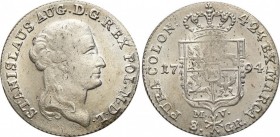Stanislaus Augustus Poniatowski. 2 zloty (8 groszy) 1794 MV - variety 42 1/4

Aw.: Głowa króla w prawo. W otoku: STANISLAUS AUG D G REX POL M D LRw....