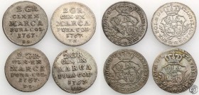 Stanislaus Augustus Poniatowski. 2 grosze (polzlotek) 1767 FS, Warsaw - set of 4 coins

Różne odmiany. Egzemplarze od poziomy 3 do 2-. Patyna.
Waga...