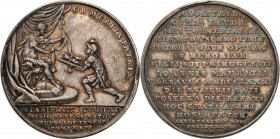 Poland, Medal. Stanislaus Augustus Poniatowski 1781, silver

Aw.: Żołnierz w stroju rzymskim prezentuje niemowlę królowi w antycznej zbroi siedzącem...