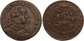 Courland. Karol Krystian Saski (1758-1763). Schilling (szelag) 1762, Mitawa

Minimalnie niedobity egzemplarz, ładna, brązowa patyna. Rzadka moneta.N...