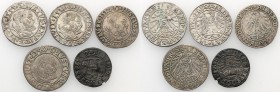 Prussia Duke. Albrecht Schilling (szelag) + grosze, Konigsberg set of 5 pieces

Zestaw groszy: 1533,1531,1532,1540 i szeląg 1557.Patyna, resztki poł...