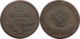 Poland. Lodomeria, Galicja. Trojak (3 grosze) 1794 dla Galicji

Brązowa patyna, wytarte najwyższe elementy monety.Plage 12 (R); Iger Au.94.1.a
Waga...