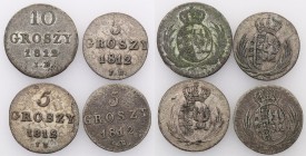 Duchy of Warsaw. 10 groszy + 5 groszy 1812 IB, Warsaw set of 4 pieces

Patyna. Czytelne egzemplarze.
Waga/Weight: Ag Metal: Średnica/diameter: 

...