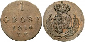 Duchy of Warsaw. 1 grosz 1814 IB, Warsaw

Delikatna czerwonawa patyna, połysk. Bardzo ładny egzemplarz. Kopicki 3675
Waga/Weight: Cu Metal: Średnic...