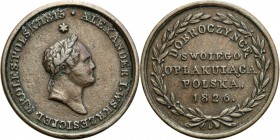 Polish Kingdom / Russia. Medal 1826 on death of Aleksandra I Poland, mourning its benefactor

Aw: Popiersie w wieńcu w prawo, nad nim gwiazda ALEXAN...