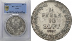Poland XlX w. / Russia. 1 1/2Rubel (Rouble) = 10 zlotych 1835 НГ, Petersburg PCGS VF35

Aw.: Dwugłowy orzeł rosyjski pod carską koroną z małą tarczą...