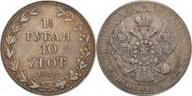 Poland XIX w. 1 1/2Rubel (Rouble) = 10 zlotych 1836 MW, Warsaw

Aw.: Dwugłowy orzeł rosyjski pod carską koroną z małą tarczą z orłem polskim na skrz...