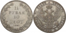 Poland XIX w./Russia. Nicholas I. 1 1/2Rubel (Rouble) = 10 zlotych 1841 MW, Warsaw

Aw.: Dwugłowy orzeł rosyjski pod carską koroną z małą tarczą z o...