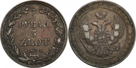 Poland XIX w./Russia. Nicholas I. 3/4Rubel (Rouble) = 5 zlotych 1834 НГ, Petersburg

Aw.: Dwugłowy orzeł rosyjski pod cesarską koroną z małą tarczą ...