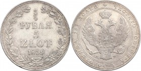 Poland XIX w./Russia. Nicholas I. 3/4Rubel (Rouble) = 5 zlotych 1839 MW, Warsaw

Aw.: Dwugłowy orzeł rosyjski pod cesarską koroną, z mieczem i jabłk...