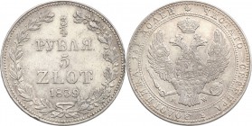 Poland XIX w./Russia. Nicholas I. 3/4Rubel (Rouble) = 5 zlotych 1839 MW, Warsaw

Aw.: Dwugłowy orzeł rosyjski pod cesarską koroną, z mieczem i jabłk...