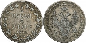 Poland XIX w./Russia. Nicholas I. 3/4Rubel (Rouble) = 5 zlotych 1839 MW, Warsaw

Aw.: Dwugłowy orzeł rosyjski pod cesarską koroną, z mieczem i jabłk...