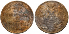 Poland XIX w./Russia. 30 Kopek (kopeck) = 2 zlote 1839 MW, Warsaw

Aw.: Dwugłowy orzeł rosyjski pod cesarską koroną, z mieczem i jabłkiem królewskim...