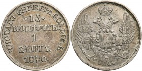 Poland XlX w. 15 Kopek (kopeck) = 1 zloty 1840 НГ, Petersburg

Delikatna patyna.Plage 414
Waga/Weight: Metal: Średnica/diameter: 


Stan zachowa...