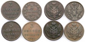 Poland XlX w. / Russia. 3 Grosze Polskie (Trojak) 1831-1835, Warsaw set of 4 pieces

Patyna. Roczniki 1834-1835
Waga/Weight: Metal: Średnica/diamet...