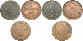 Poland XlX w. / Russia. 2 3 Kopek (kopeck) 1850-1863 BM, Warsaw set of 3 pieces

Delikatna patyna.Rzadkie XIX-wieczna moneta z Mennicy Warszawskiej...