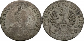 Russia/Prussia. Elizabeth. Szostak (6 groszy) 1761, Konigsberg

Patyna, rzadsza moneta.Bitkin 729
Waga/Weight: Metal: Średnica/diameter: 


Stan...