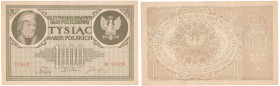 Banknote. 1000 polish mark 1919 III seria E

Złamany lewy, górny róg. Rzadszy banknot.Lucow 354 (R4); Miłczak 22i
Waga/Weight: Metal: Średnica/diam...