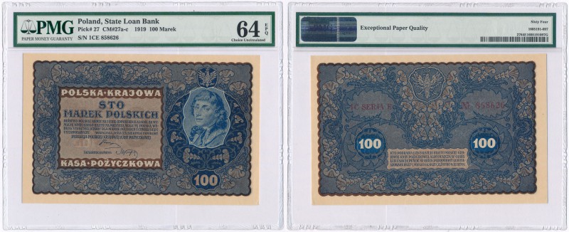 Banknote. 100 mark 1919 IC seria E PMG 64 EPQ

Wysoka nota gradingowa. Idealni...