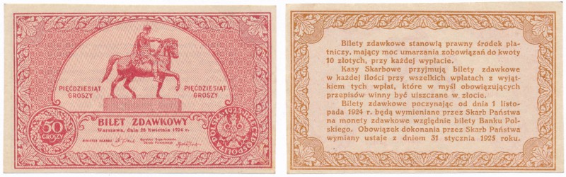 Banknote. Bilet zdawkowy 50 groszy 1924

Piękny egzemplarz. Rzadki w takim sta...
