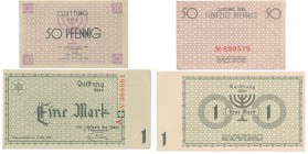 Banknote. Ghetto of Lodz. 50 fenigów i 1 mark 1940 - set of 2 pieces

Piękne egzemplarze, zaokrąglone rogi. Miłczak L1; Sarosiek GŁ1; Lucow 851 (R1)...