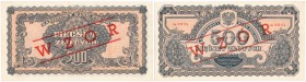 SPECIMEN/Pattern 500 zlotych 1944 seria Ax OBOWIĄZKOWE

500 złotych 1944, w klauzuli „OBOWIĄZKOWE”, seria Ax, numeracja 638134, po obu stronach ukoś...